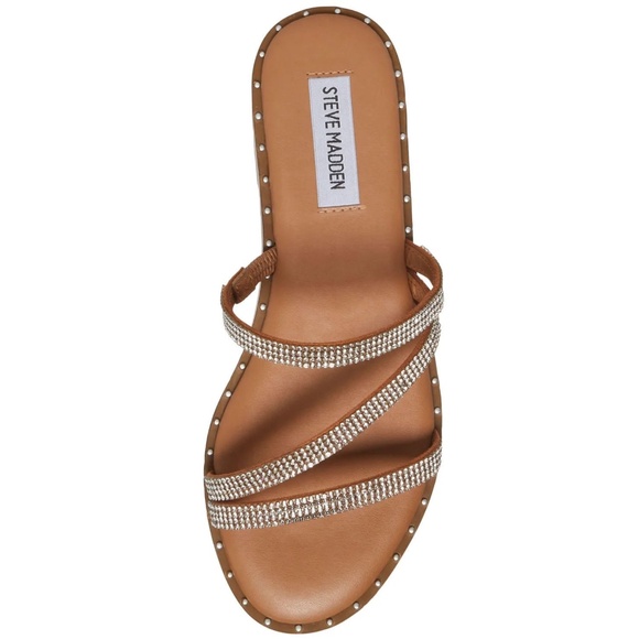 Steve Madden Three Band Strappy Slip On Rhinestone Studded Flat Sandals Womens 8 - Picture 1 of 6